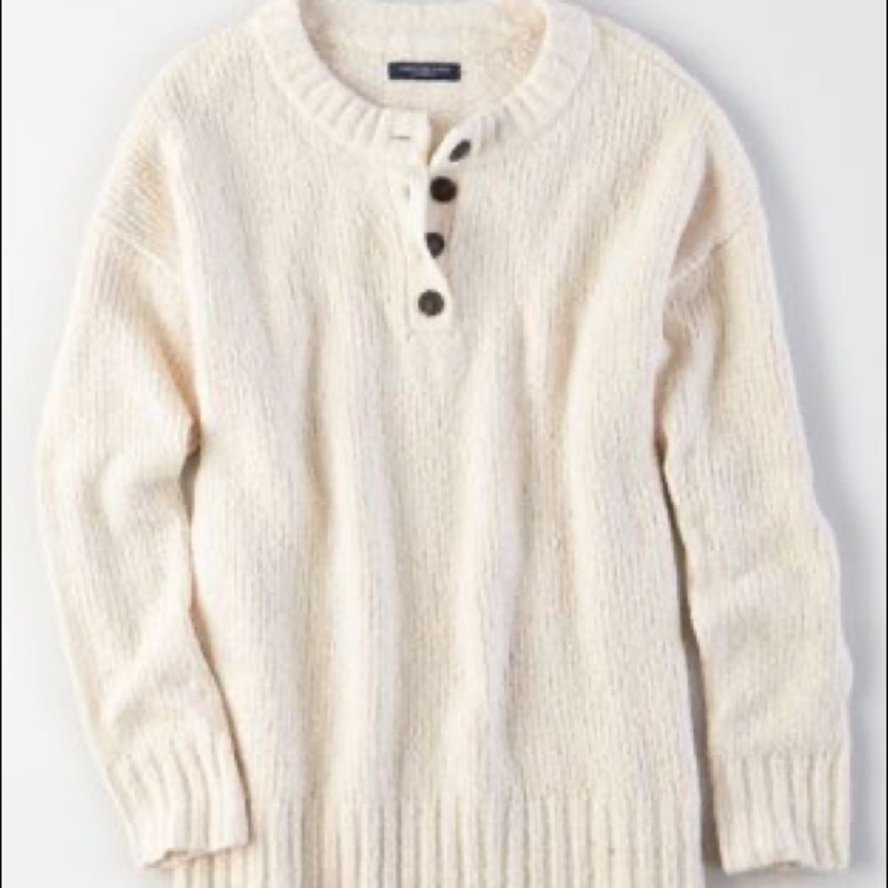 AMERICAN EAGLE- Henley Pullover Sweater- Cream- L